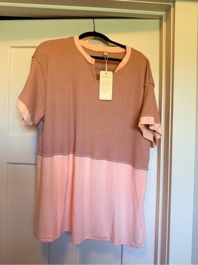 SHEIN Mauve Pink Waffle Knit Crewneck Tee